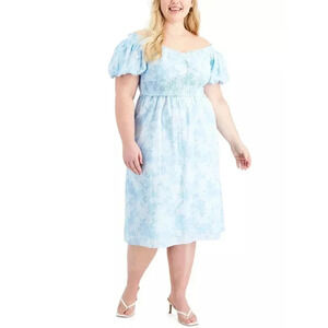 INC Blue White Floral Off Shoulder Printed Midi Dress Plus Size 1X New